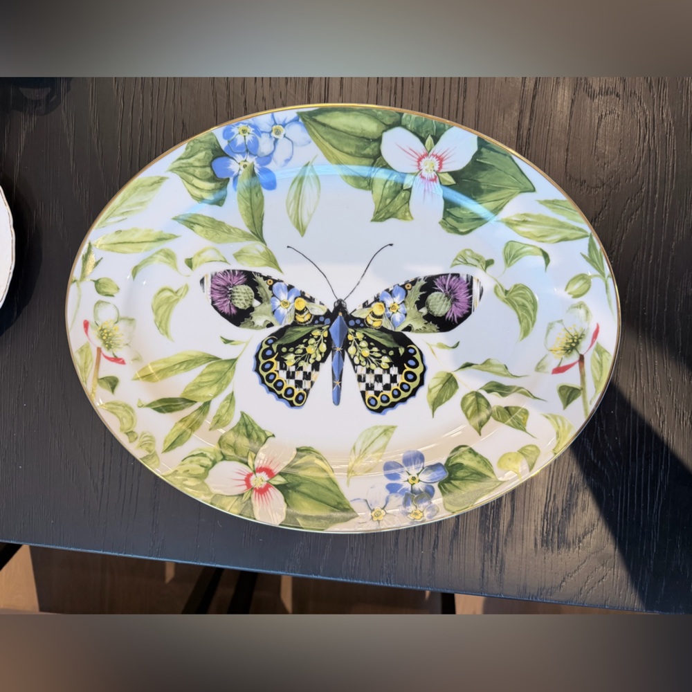 MacKenzie-Childs Thistle and Bee Butterfly Serving Platter Discontinued